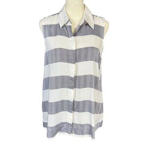 Cupio Blush gray and white striped collared sleeveless button down shirt size M